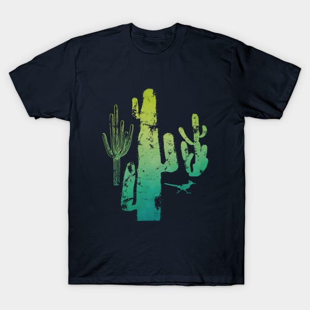 Desert Cactus Roadrunner American Southwest Distressed Watercolor Design T-Shirt by SeaLAD